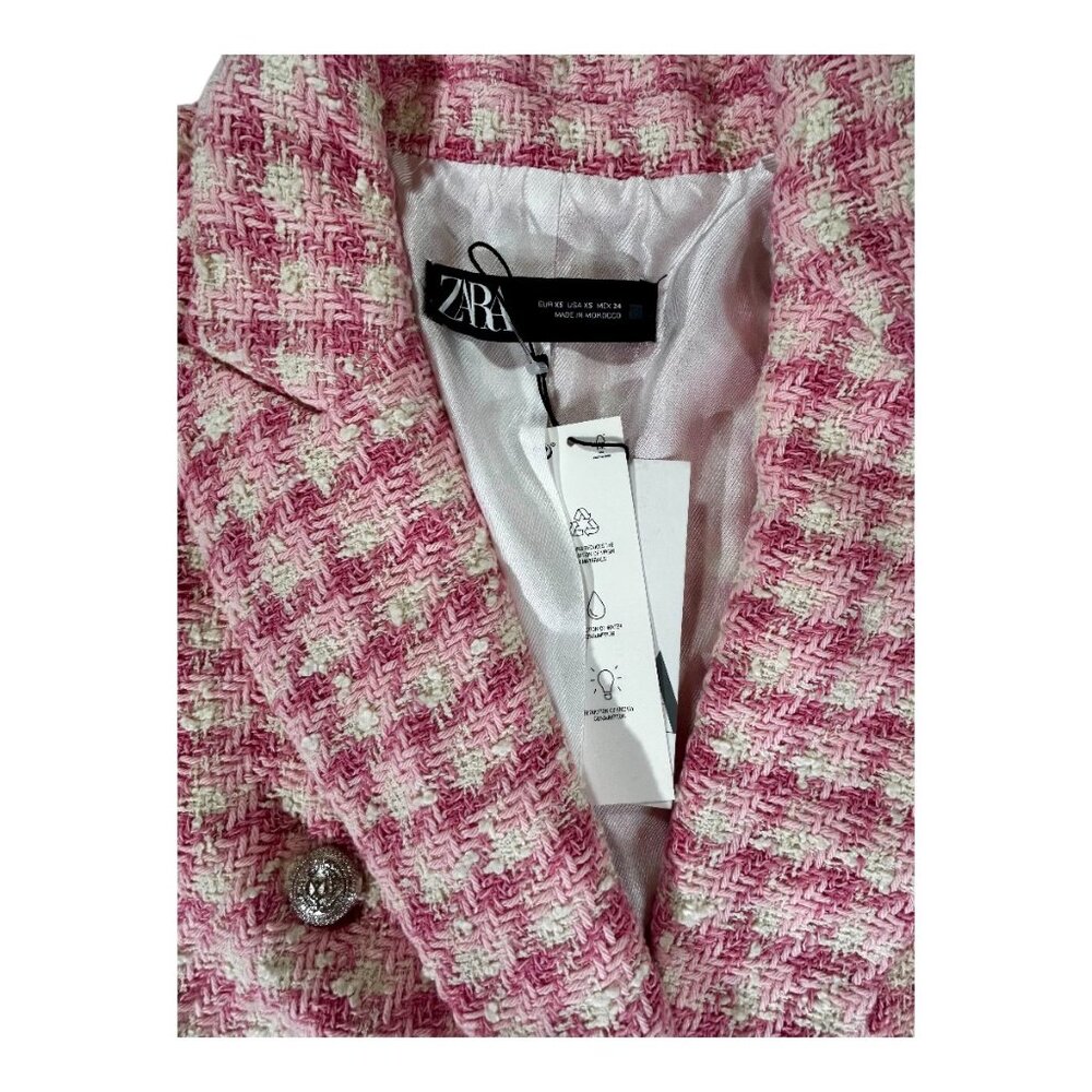 Gorgeous NEW Zara pink tweed blazer jacket | Zara work career blazer size XS - Picture 7 of 11